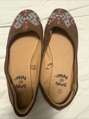 Brown Suede Embroidered Ballet Flats